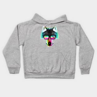 Color wolf with glasses Kids Hoodie